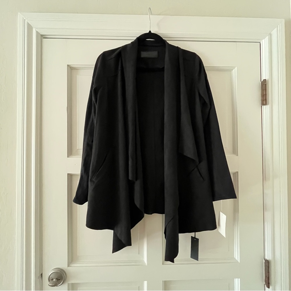 Blank NYC Black Faux Suede Drape Cardigan with Pockets NWT